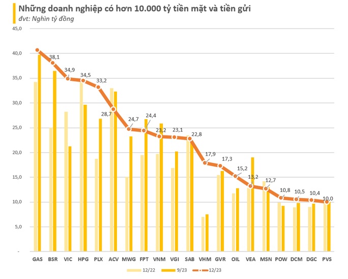 Những doanh nghiệp nhiều tiền nhất sàn chứng khoán năm 2023: Vingroup, Hòa Phát có lượng tiền tăng vọt trong quý cuối năm, họ dầu khí áp đảo